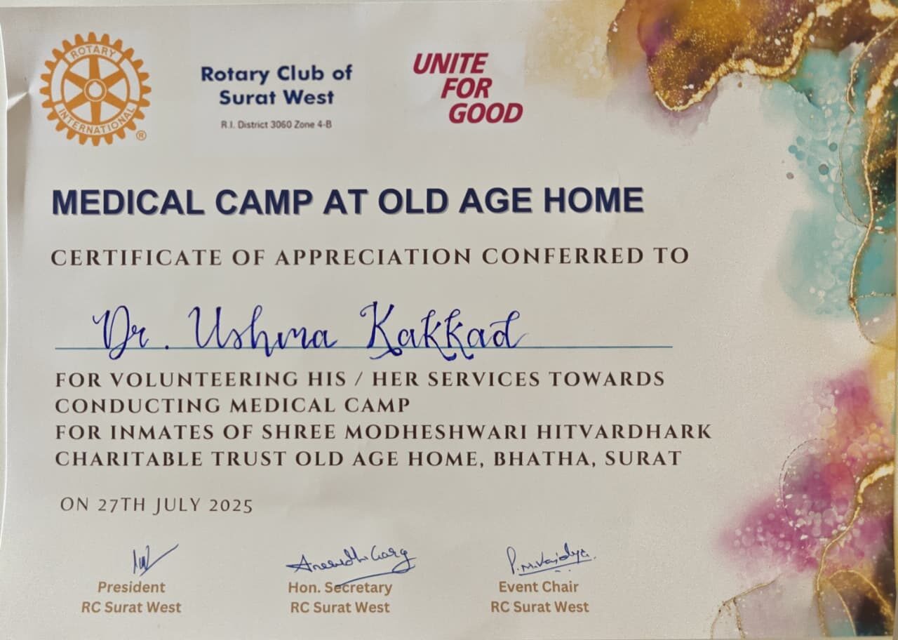 Medical Camp at Old Age Home - Community Service Award