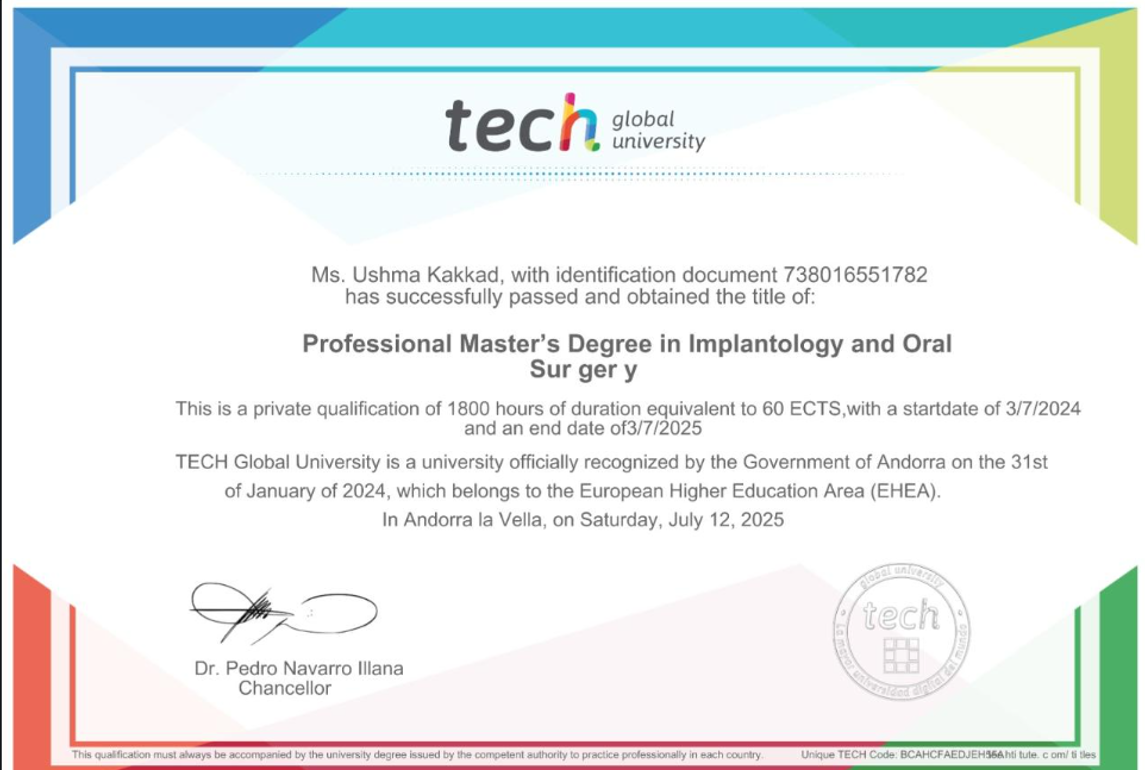 Professional Master’s Degree in Implantology & Oral Surgery